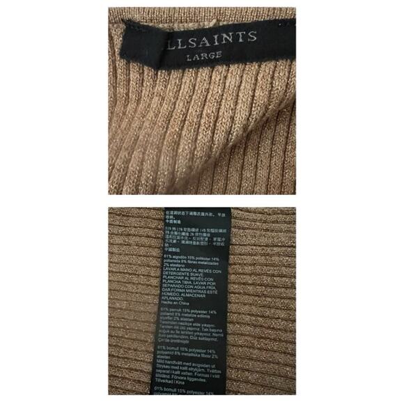 ALLSAINTS Lexi Halter Ribbed Knit Dress in Praline Metallic Size L - Picture 8 of 10